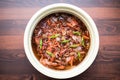 top-down view of fermentation crock with chili mix Royalty Free Stock Photo