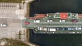 Top down view of ferryboat. Ferryboat transferring cars. Ferry transfers cars and passengers to the other side