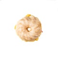 Top down view of a Cruller Donut on white with copy space. Royalty Free Stock Photo