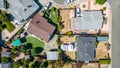 Top down view of houses in a neighborhood in Castro Valley, California with cars houses, streets and yards Royalty Free Stock Photo