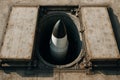 Top-down view of intercontinental ballistic missile in silo. Nuclear-capable ballistic weapon ready for launch. This ballistic Royalty Free Stock Photo