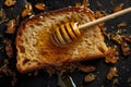 Overhead shot of a bread loaf with drizzled honey on top