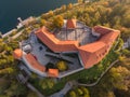 Top down view of medieval castle on Bled lake in Slovenia in autumn. Royalty Free Stock Photo