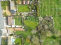 Top down view of a mixture of old and modern houses and bungalows seen at the edge of an East Anglian village. Royalty Free Stock Photo