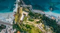 Top down view of Monterosso and landscape of Cinque Terre,Italy.UNESCO Heritage Site.Picturesque colorful coastal village located Royalty Free Stock Photo