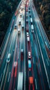 Top down view of motorway with many lanes and cars at rush hour Royalty Free Stock Photo