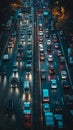 Top down view of motorway with many lanes and cars at rush hour Royalty Free Stock Photo