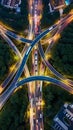 Top down view of motorway with many lanes and cars at rush hour Royalty Free Stock Photo