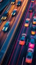 Top down view of motorway with many lanes and cars at rush hour Royalty Free Stock Photo