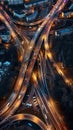 Top down view of motorway with many lanes and cars at rush hour Royalty Free Stock Photo