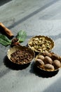 Aromatic spices in small bowls.