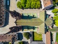 Top down view over Basel Minster - the famous cathedral in the city of Basel Switzerland Royalty Free Stock Photo