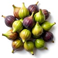 Top-down view of a pile of dried figs on a white background highlighting texture and detail Royalty Free Stock Photo