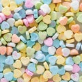 Top down view of a pile of Valentine's Day candies.