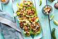 Top down view of a platter of homemade turkey taco lettuce wraps. Royalty Free Stock Photo