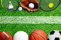 Sports Equipment on Field With Painted Marking on Grass Royalty Free Stock Photo