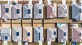 Top down view of a row of residential homes with solar panels on the roof Royalty Free Stock Photo