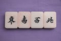 Top down view of a set of Mah Jong pieces showing all four winds