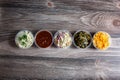 top down BBQ side dishes, mac cheese, potato salad, coleslaw, collard greens Royalty Free Stock Photo