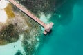 Top down view of small hut on a wooden pier at Cancun beach Royalty Free Stock Photo