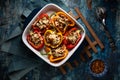 Top down view of stuffed peppers fresh out of the oven, ready for eating. Royalty Free Stock Photo