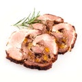 Top down view of stuffed pork roast slices Royalty Free Stock Photo