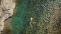 Kayak on a river, aerial shot Royalty Free Stock Photo