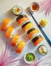 Top-down view of sushi meal Royalty Free Stock Photo