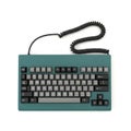Teal Mechanical Keyboard with Coiled Cable and Gray Spacebar on White Background computer Royalty Free Stock Photo