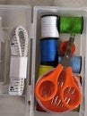Basic Portable Sewing Kit with Colorful Threads and Tools Royalty Free Stock Photo