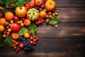 Top-down view of a variety of autumn harvest foods