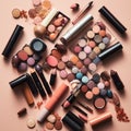 collection of different makeup products