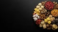 Top view of bright Diwali sweet tray with sugar coated sweets, nuts Generative AI Illustration