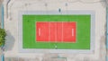 Top-down view of volleyball court at the Maamigili secluded tropical island at the Alif Dhaal Atoll at the indian ocean Royalty Free Stock Photo