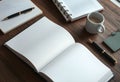 Workspace with Notebooks, Pen, and Coffee Royalty Free Stock Photo