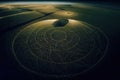 Drone view of crop circles at night