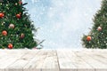 Beautiful Christmas tree and snowfall  backdrop. Royalty Free Stock Photo