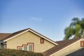 Top exterior of a house with brown bricks roof at Southern California