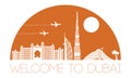 Top famous landmark of dubai,silhouette and half of circle desig Royalty Free Stock Photo