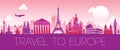 Top famous landmark of Europe,silhouette design pink color