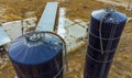 Top of farm silos in field