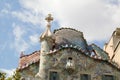 Top features with emblematic chimney of Gaudi building in Barcelona Royalty Free Stock Photo