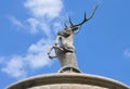 Top of the fountain with deer, the armoval symbol of county Palffys, in Cerveny kamen castle, Slovakia.
