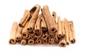Top front Pile of Raw Organic Cinnamon sticks (Cinnamomum verum).