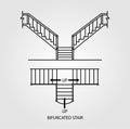 Top and front view of a bifurcated staircase Royalty Free Stock Photo