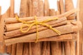 Top front view bundle of Raw Organic Cinnamon sticks (Cinnamomum verum). Royalty Free Stock Photo