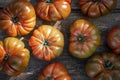 Top front view of a group of tomatoes produced in an organic urban garden in a rural home field for own consumption