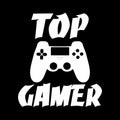 TOP GAMER- text with controller,on black backgound.