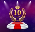 Top 10. Golden laurel wreath icon. Victory prize. Trophy cup. Vector stock illustration.