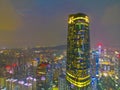 The top of Guangzhou International Finance Center in the evening